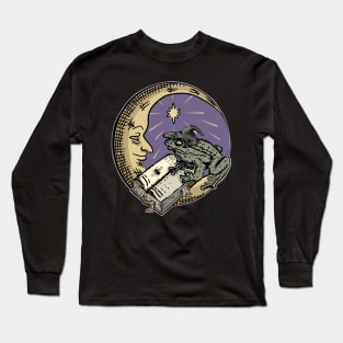 Frog Witch, Book and Moon Dark Academia Halloween Long Sleeve T-Shirt